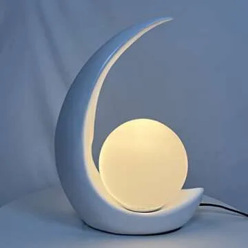 Meefad Modern Bedside Lamp, Cute Night Light with Globe Shade, Moon Lamp Glass Table Lamp for Bedroom Reading Nightstand, White