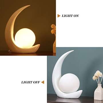 Meefad Modern Bedside Lamp, Cute Night Light with Globe Shade, Moon Lamp Glass Table Lamp for Bedroom Reading Nightstand, White
