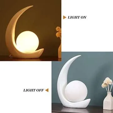 Meefad Modern Bedside Lamp, Cute Night Light with Globe Shade, Moon Lamp Glass Table Lamp for Bedroom Reading Nightstand, White