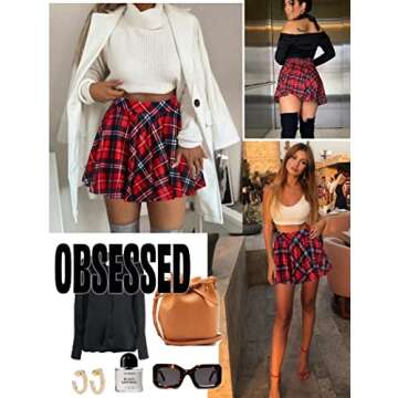 Avidlove Sexy Schoolgirl Costume Pleated Mini Skirt Plaid Short Skirts Lingerie Skirts Red Blue