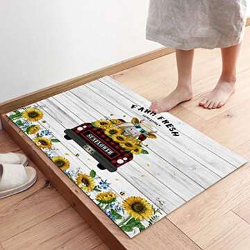Cow Doormats Cow Kitchen Rug Entrace Door Rug Farm Animal Buffalo Check Plaid Truck with Sunflower Farmhouse Rugs for Indoor/Bathroom/Kitchen/Bedroom/Entryway Floor Mat Decorative, Non-Slip 18x30