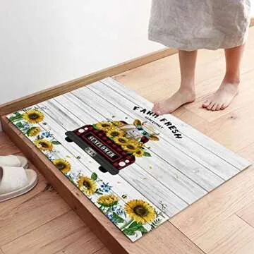 Cow Doormats Cow Kitchen Rug Entrace Door Rug Farm Animal Buffalo Check Plaid Truck with Sunflower Farmhouse Rugs for Indoor/Bathroom/Kitchen/Bedroom/Entryway Floor Mat Decorative, Non-Slip 18x30