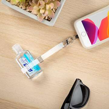 Nite Ize Hitch Phone Anchor + Stretch Strap, Adjustable Lanyard Clips To Phone, Cinch Earbuds Case/Hand Sanitizer/Lip Balm/Sunglasses, White Sparkle