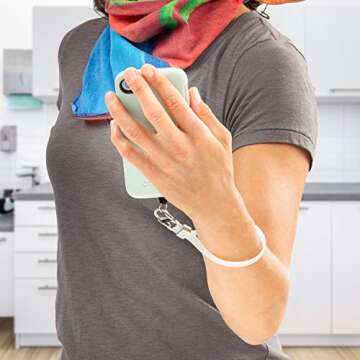 Nite Ize Hitch Phone Anchor + Stretch Strap, Adjustable Lanyard Clips To Phone, Cinch Earbuds Case/Hand Sanitizer/Lip Balm/Sunglasses, White Sparkle