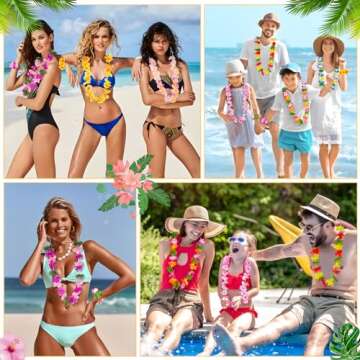 Moon Boat 60 Pieces Hawaiian Luau Leis - Tropical Tiki Hibiscus Flowers for Summer Pool Party Favors...