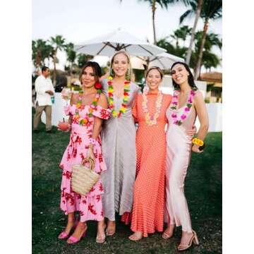 Moon Boat 60 Pieces Hawaiian Luau Leis - Tropical Tiki Hibiscus Flowers for Summer Pool Party Favors Supplies Decorations (10 Styles)