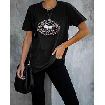 INFITTY Womens Basic Graphic Tees Casual Summer Short Sleeve Shirt Blouse Lightning Leopard Print Tops Tunic