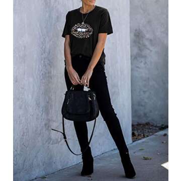 INFITTY Womens Basic Graphic Tees Casual Summer Short Sleeve Shirt Blouse Lightning Leopard Print Tops Tunic