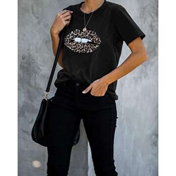 INFITTY Womens Basic Graphic Tees Casual Summer Short Sleeve Shirt Blouse Lightning Leopard Print Tops Tunic