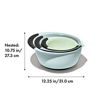 OXO Good Grips 3-Piece Plastic Mixing Bowl Set - Cadet Blue, Tower Gray, Jade, Small, Medium, Large