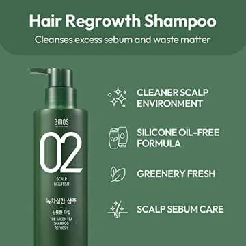 AMOS PROFESSIONAL The Green Tea Shampoo Refresh [For Oily Scalp] 17.6oz (500g) | Anti-Hair Loss Korean Hair Growth Shampoo for Cleanse Excess Sebum
