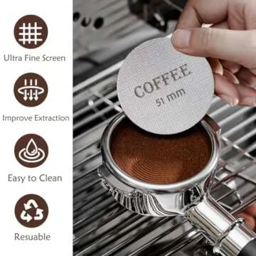 Puck Screen 51mm Reusable Puck Screen for Espresso Portafilter, 1.7mm Thickness 150μm 316 Stainless Steel Screen Filter Basket Compatible with Espresso Machine