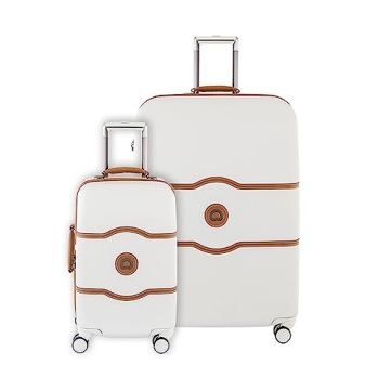 DELSEY PARIS Chatelet Hard+ Hardside Luggage with Spinner Wheels, Champagne White, 2 Piece Set, (21/28), with brake