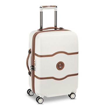 DELSEY PARIS Chatelet Hard+ Hardside Luggage with Spinner Wheels, Champagne White, 2 Piece Set, (21/28), with brake