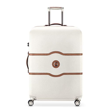 DELSEY PARIS Chatelet Hard+ Hardside Luggage with Spinner Wheels, Champagne White, 2 Piece Set, (21/28), with brake