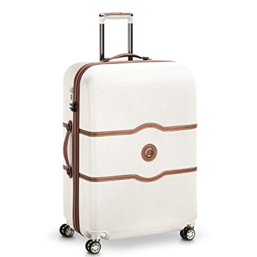 DELSEY PARIS Chatelet Hard+ Hardside Luggage with Spinner Wheels, Champagne White, 2 Piece Set, (21/28), with brake