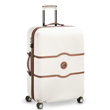 DELSEY PARIS Chatelet Hard+ Hardside Luggage with Spinner Wheels, Champagne White, 2 Piece Set, (21/28), with brake