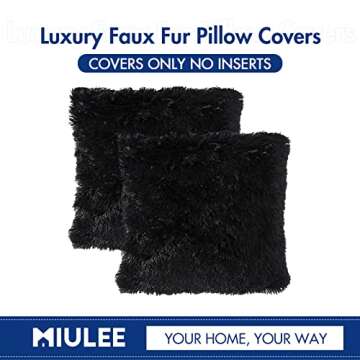 MIULEE Pack of 2 Luxury Faux Fur Throw Pillow Cover Deluxe Winter Decorative Plush Pillow Case Cushion Cover Shell for Sofa Bedroom Car 18 x 18 Inch Black