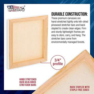 U.S. Art Supply 4 x 4 inch Stretched Canvas 12-Ounce Triple Primed, 6-Pack - Professional Artist Quality White Blank 3/4" Profile, 100% Cotton, Heavy-Weight Gesso - Acrylic Pouring, Oil Painting