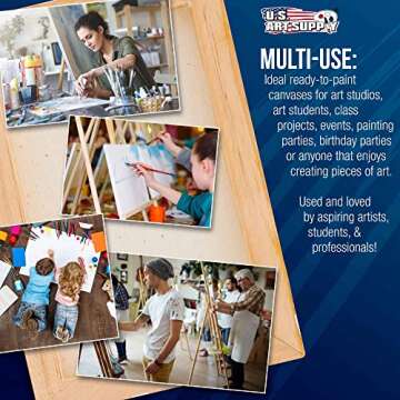 U.S. Art Supply 4 x 4 inch Stretched Canvas 12-Ounce Triple Primed, 6-Pack - Professional Artist Quality White Blank 3/4" Profile, 100% Cotton, Heavy-Weight Gesso - Acrylic Pouring, Oil Painting