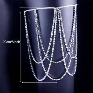 Reetan Boho Crystal Leg Chains Rhinestone Body Chain Rave Party Thigh Chain Body Jewelry Accessories for Women and Girls（D-Silver）