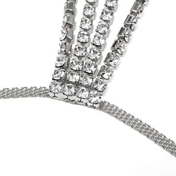 Reetan Boho Crystal Leg Chains Rhinestone Body Chain Rave Party Thigh Chain Body Jewelry Accessories for Women and Girls（D-Silver）