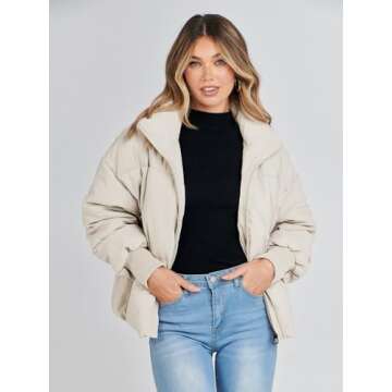 MEROKEETY Women's Winter Long Sleeve Puffer Jacket - Stylish & Warm