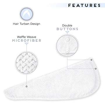 SimpleField 2 Pack Microfiber Hair Towel Wrap for Women, Anti Frizz Quick Drying Hair Turban for All Hair Style, Absorbent and Lightweight (Bright White)