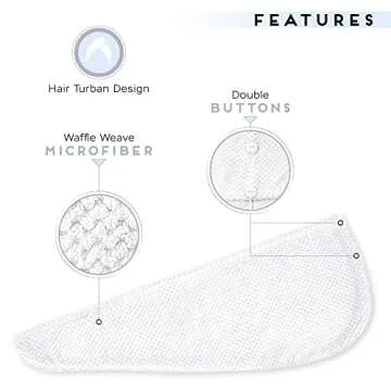 SimpleField 2 Pack Microfiber Hair Towel Wrap for Women, Anti Frizz Quick Drying Hair Turban for All Hair Style, Absorbent and Lightweight (Bright White)