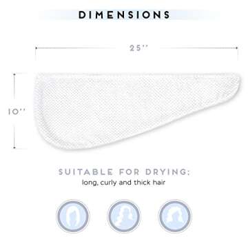 SimpleField 2 Pack Microfiber Hair Towel Wrap for Women, Anti Frizz Quick Drying Hair Turban for All Hair Style, Absorbent and Lightweight (Bright White)