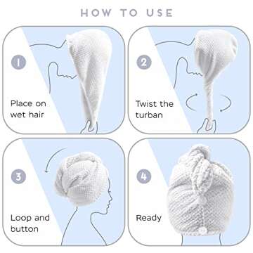 SimpleField 2 Pack Microfiber Hair Towel Wrap for Women, Anti Frizz Quick Drying Hair Turban for All Hair Style, Absorbent and Lightweight (Bright White)