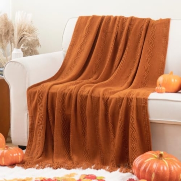 BATTILO HOME Caramel Throw Blanket for Couch, Orange Red Throw Blanket for Bed, Fall Decor Rust Red Fall Throw Blanket, Halloween Decoration, 50"x60"