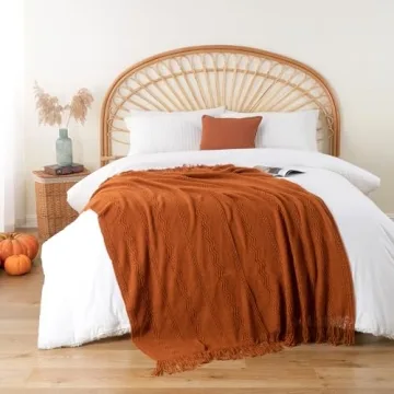 BATTILO HOME Caramel Throw Blanket for Couch, Orange Red Throw Blanket for Bed, Fall Decor Rust Red Fall Throw Blanket, Halloween Decoration, 50"x60"