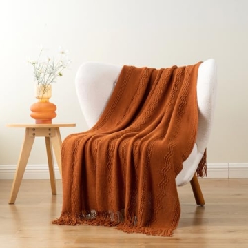 BATTILO HOME Caramel Throw Blanket for Couch, Orange Red Throw Blanket for Bed, Fall Decor Rust Red Fall Throw Blanket, Halloween Decoration, 50"x60"