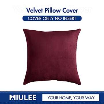 MIULEE Velvet Soft Soild Decorative Square Throw Pillow Cover Cushion Case for Sofa Bedroom Car 18 x 18 Inch 45 x 45 cm Wine Red