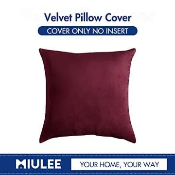 MIULEE Velvet Soft Soild Decorative Square Throw Pillow Cover Cushion Case for Sofa Bedroom Car 18 x 18 Inch 45 x 45 cm Wine Red
