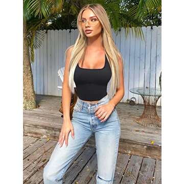 OQQ Women's 3 Piece Tank Tops Ribbed Seamless Workout Exercise Shirts 2025 Summer Basic Camis Black Coffee Lavender