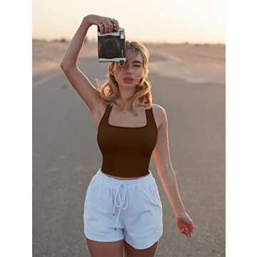 OQQ Women's 3 Piece Tank Tops Ribbed Seamless Workout Exercise Shirts 2025 Summer Basic Camis Black Coffee Lavender