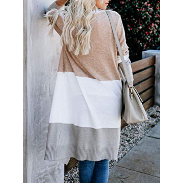 Lovaru Womens Boho Open Front Cardigan Colorblock Long Sleeve Loose Knit Lightweight Sweaters Z-Khaki