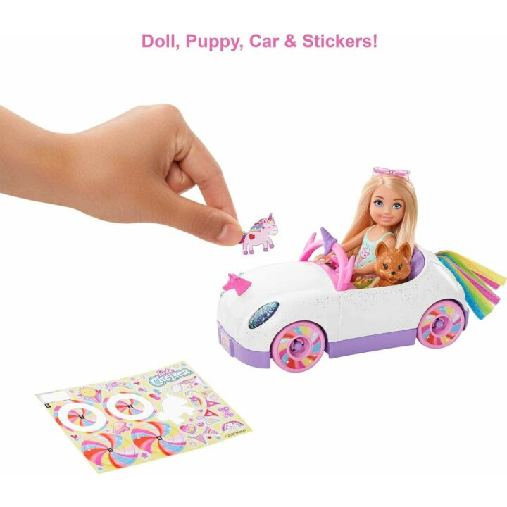 Barbie Chelsea Doll & Unicorn Car Set for Kids