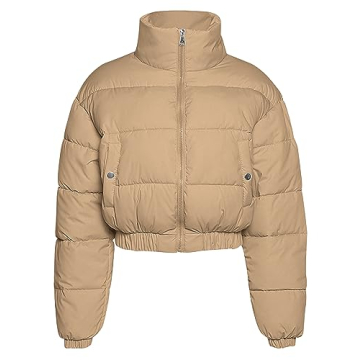 Flygo Women's Stylish Cropped Puffer Jacket for Winter