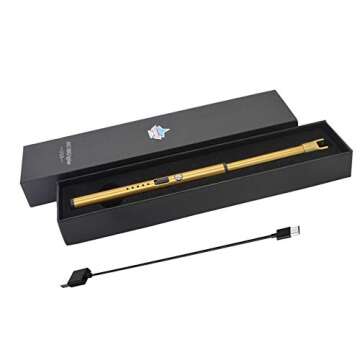 Elite Brands USA Plasma Arc Trendy Long Neck Rechargeable Windproof USB Lighter, Ideal for Gas Stove Candle Fireplace Kitchen Grills BBQ, Flameless Without Butane, Electric Beam Lighter (Gold)