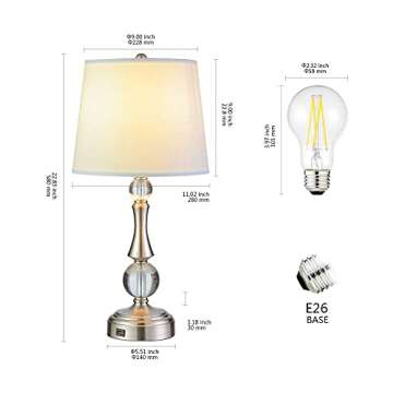 Touch Control USB Table Lamp, 3-Way Dimmable, Bedside Nightstand Lamp with USB Charging Ports, Fabric Shade Modern Lamp for Bedroom Living Room Guest Room