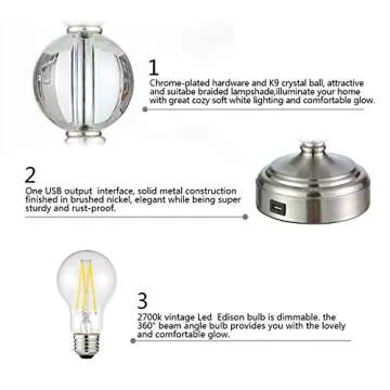 Touch Control USB Table Lamp, 3-Way Dimmable, Bedside Nightstand Lamp with USB Charging Ports, Fabric Shade Modern Lamp for Bedroom Living Room Guest Room