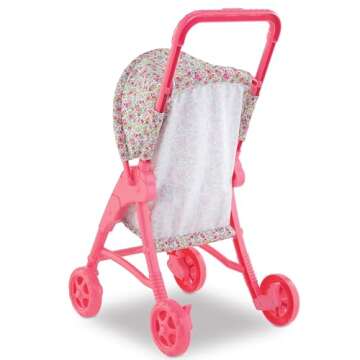 Corolle Baby Doll Stroller with Folding Canopy - Mon Premier Poupon Accessory Fits 12" Dolls, Pink/Floral Pattern, for Kids Ages 18 Months and up