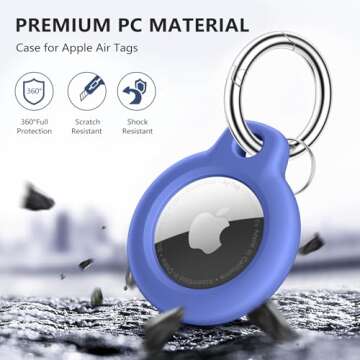 Maledan 4 Pack Airtag Holder Air Tag Case with Keychain, Anti-Scratch PC Airtags Key Chain for Apple Air Tags, Protective Accessories for GPS Item Finder Tracker Cover Bags Keys, Black/Blue/White/Rose