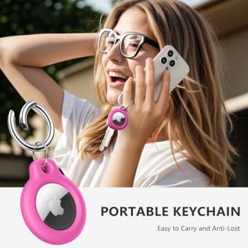 Maledan 4 Pack Airtag Holder Air Tag Case with Keychain, Anti-Scratch PC Airtags Key Chain for Apple Air Tags, Protective Accessories for GPS Item Finder Tracker Cover Bags Keys, Black/Blue/White/Rose