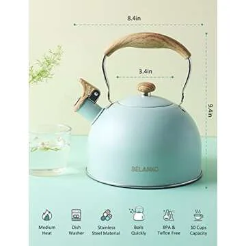 BELANKO 85 OZ Whistling Tea Kettle - Food Grade Stainless Steel