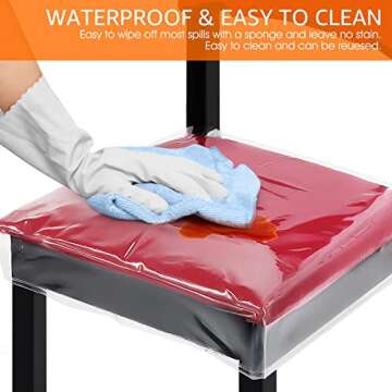 Plastic Dining Chair Protector Waterproof - 4 Pack Clear Vinyl Chair Covers Scratch Resistant with Adjustable Strap 17 x 19 inch for Dining Room Kitchen