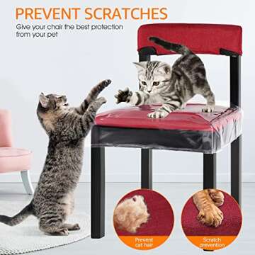 Plastic Dining Chair Protector Waterproof - 4 Pack Clear Vinyl Chair Covers Scratch Resistant with Adjustable Strap 17 x 19 inch for Dining Room Kitchen